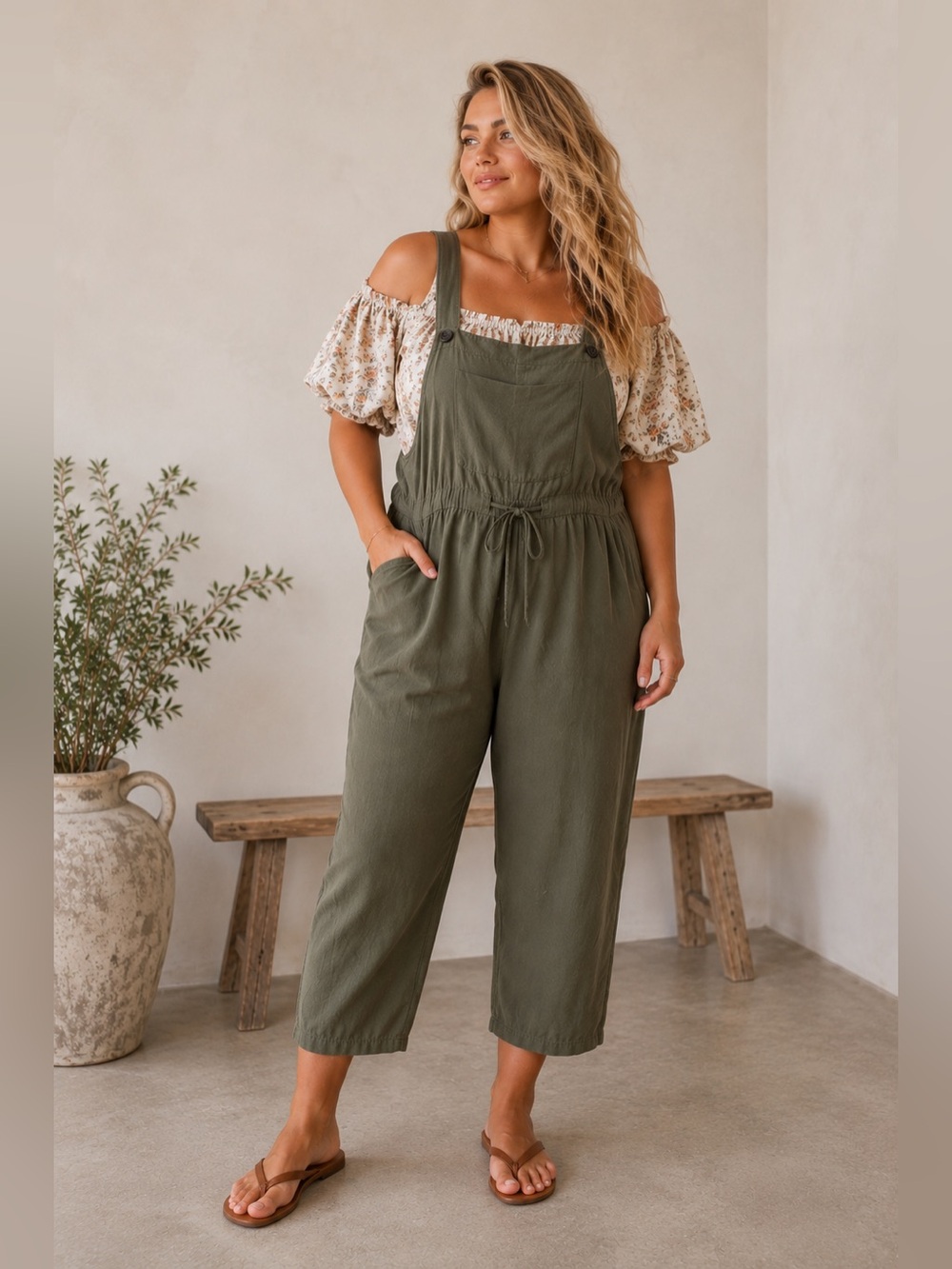 NWOT LuLaRoe Juliet XL Olive Green‎ Cropped Jumpsuit Cottagecore Boho Coastal